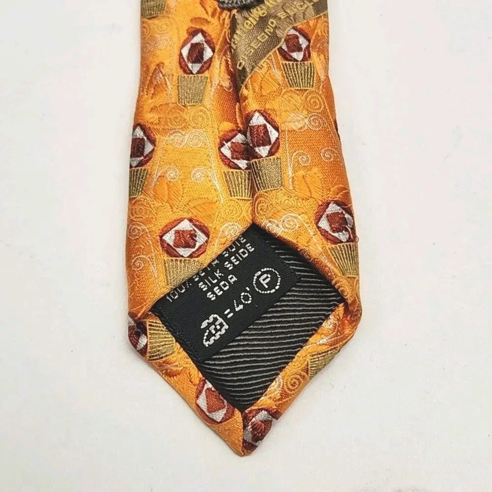 Ermenegildo Zegna Tie Necktie 100% Silk Orange Geometric Print Italy